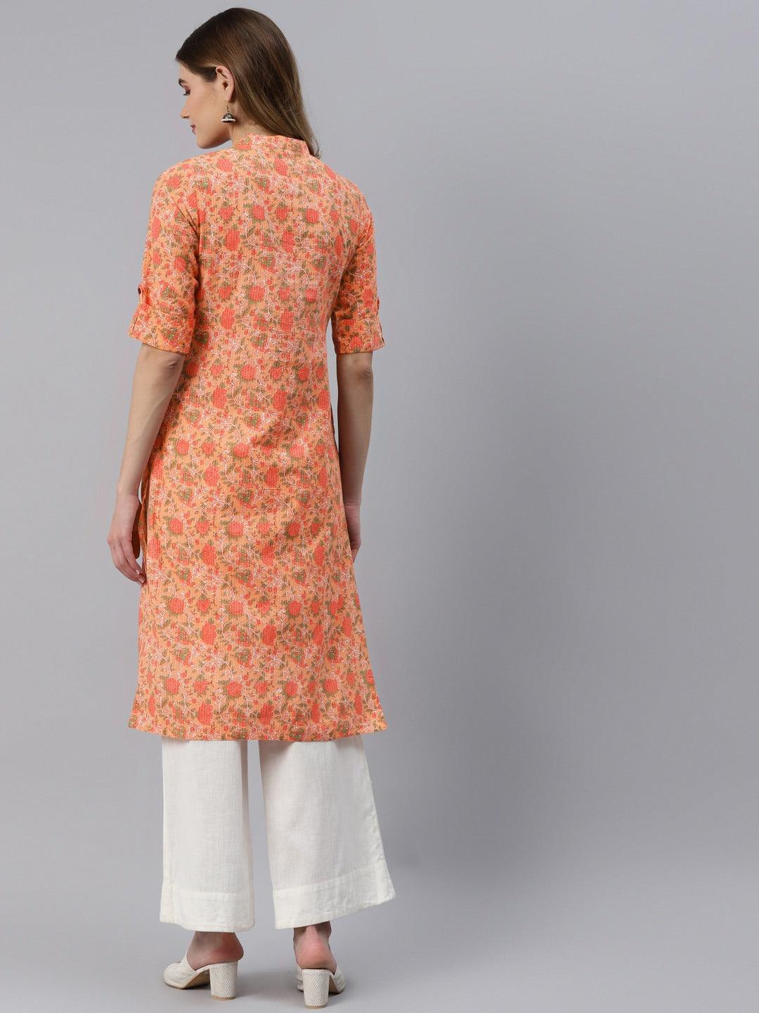 Peach Cotton Straight Kurta | LASVINI - Redefining Indian Fashion with Elegance