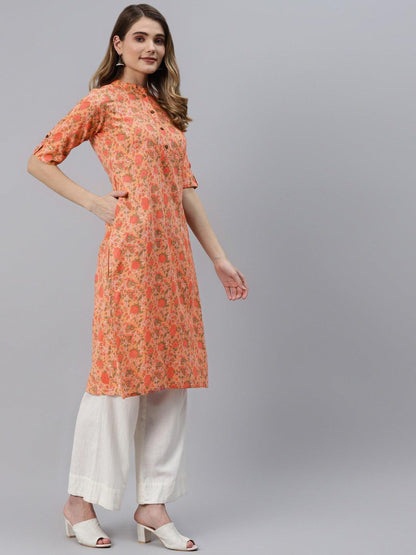 Peach Cotton Straight Kurta | LASVINI - Redefining Indian Fashion with Elegance