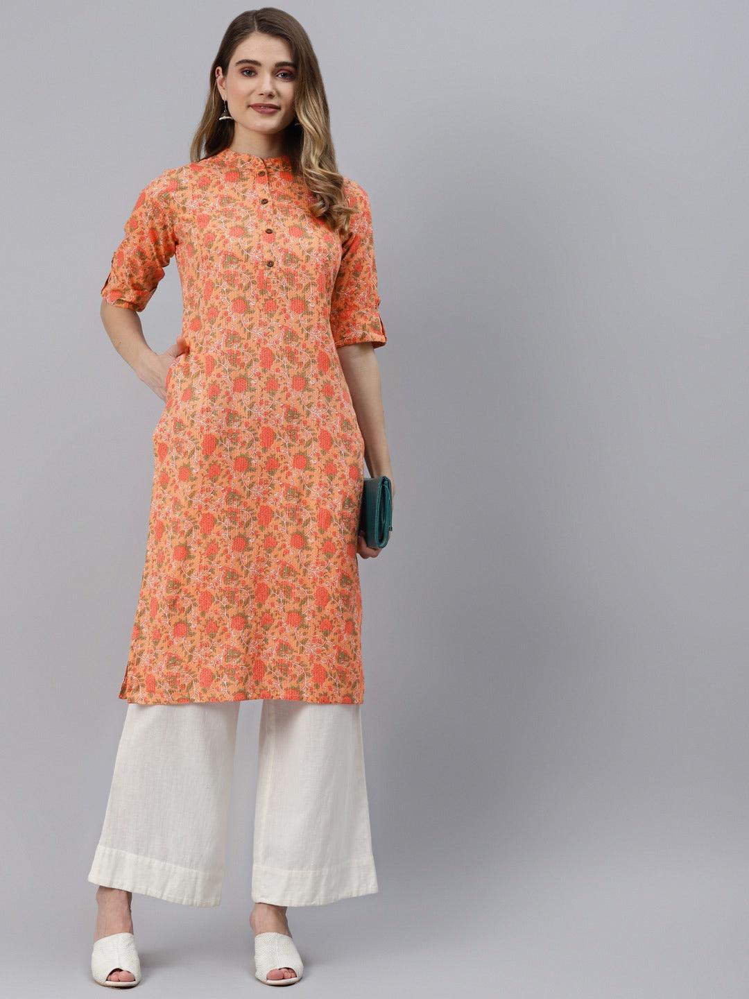Peach Cotton Straight Kurta | LASVINI - Redefining Indian Fashion with Elegance