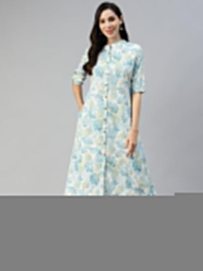 White Floral Printed Cotton Flex A-Line Kurta | LASVINI - Redefining Indian Fashion with Elegance