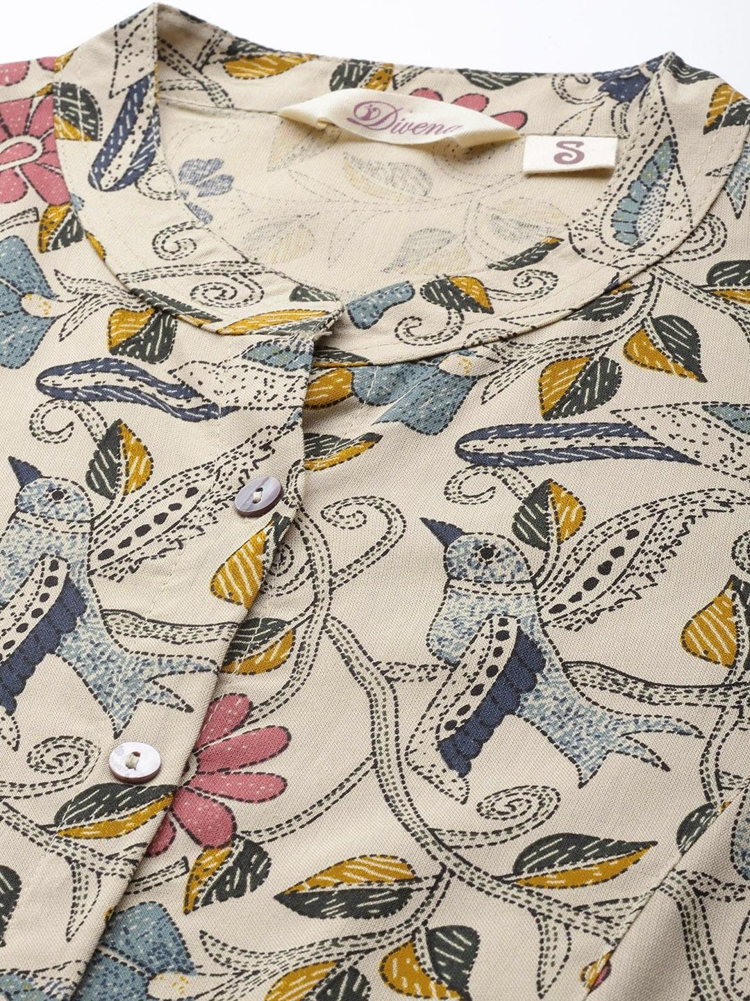 Beige Multi Floral Rayon A-Line Shirts Style Top | LASVINI - Redefining Indian Fashion with Elegance