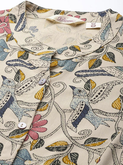 Beige Multi Floral Rayon A-Line Shirts Style Top | LASVINI - Redefining Indian Fashion with Elegance