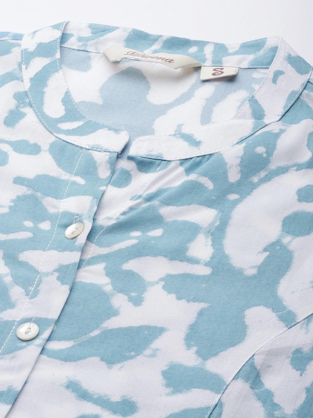 White Blue Cotton A-Line Kurta | LASVINI - Redefining Indian Fashion with Elegance