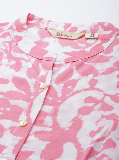 White-Pink Cotton A-Line Kurta | LASVINI - Redefining Indian Fashion with Elegance