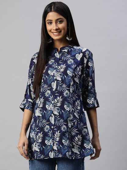 Navy Blue Rayon Printed Top | LASVINI - Redefining Indian Fashion with Elegance