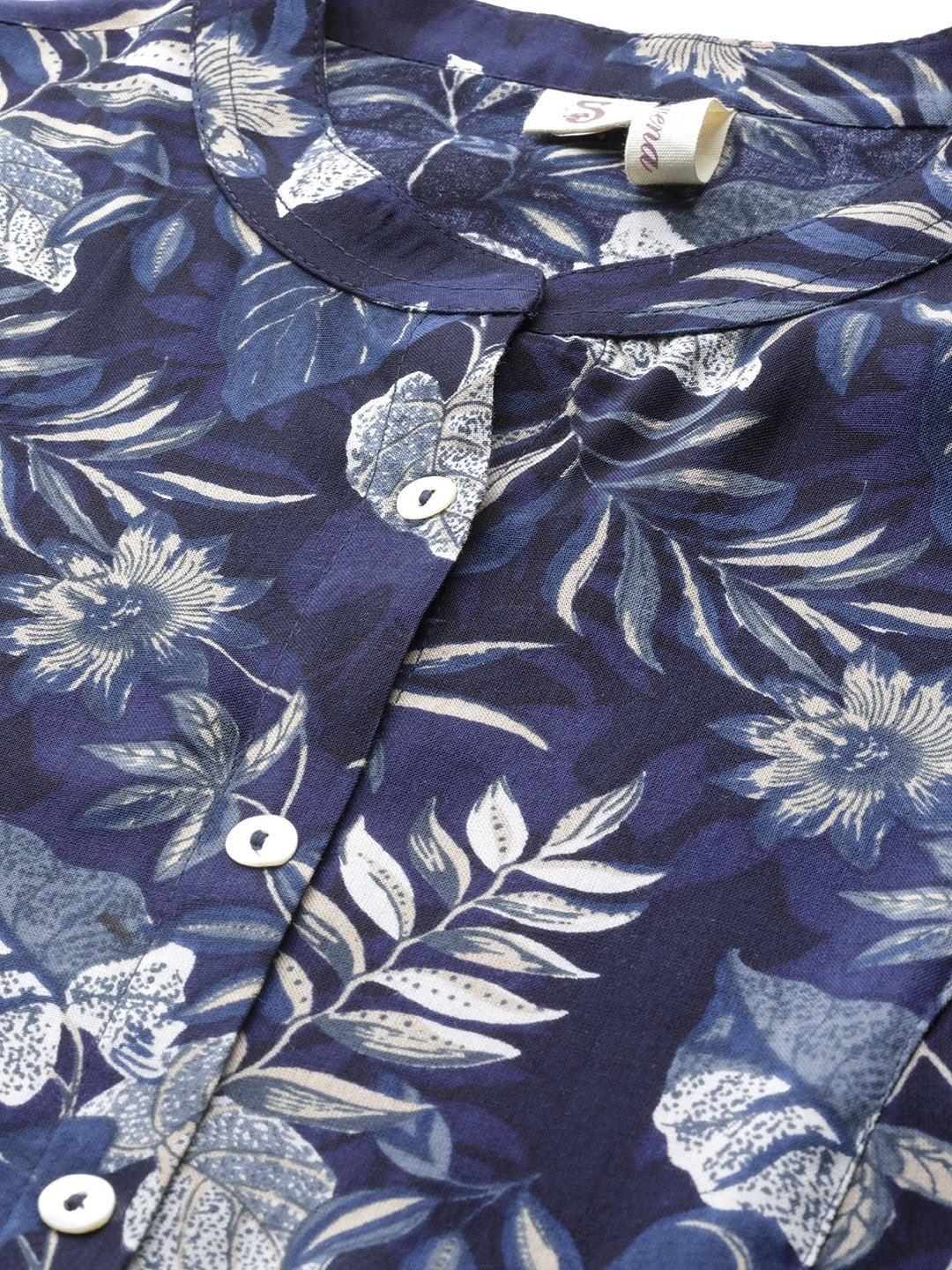 Navy Blue Rayon Printed Top | LASVINI - Redefining Indian Fashion with Elegance