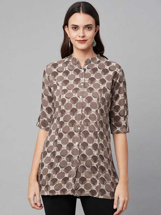 Brown Floral Rayon A-Line Shirts Style Top | LASVINI - Redefining Indian Fashion with Elegance