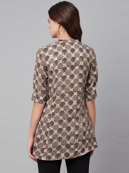 Brown Floral Rayon A-Line Shirts Style Top | LASVINI - Redefining Indian Fashion with Elegance
