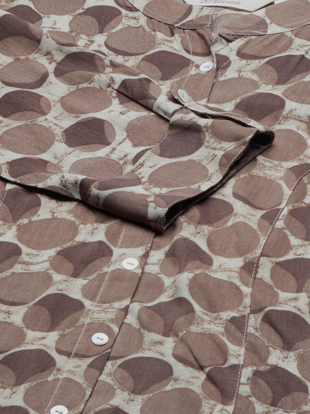 Brown Floral Rayon A-Line Shirts Style Top | LASVINI - Redefining Indian Fashion with Elegance