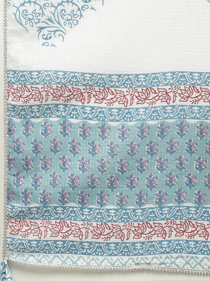 Turquoise Blue Cotton Floral Printed Kurta Pant Set With Dupatta | LASVINI - Redefining Indian Fashion with Elegance