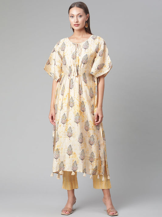 Women'S Light Yellow Rayon Kaftan Pant Set | LASVINI - Redefining Indian Fashion with Elegance