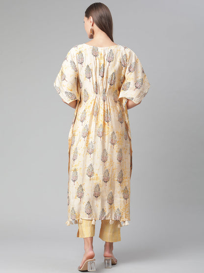 Women'S Light Yellow Rayon Kaftan Pant Set | LASVINI - Redefining Indian Fashion with Elegance