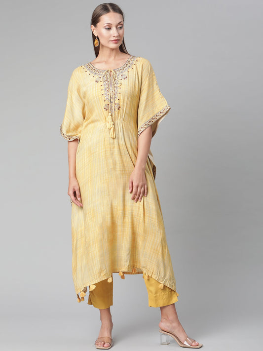 Women'S Yellow Rayon Kaftan Pant Set | LASVINI - Redefining Indian Fashion with Elegance
