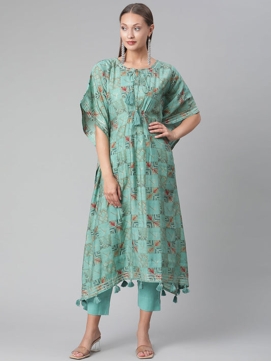 Women'S Turquoise Green Rayon Kaftan Pant Set | LASVINI - Redefining Indian Fashion with Elegance