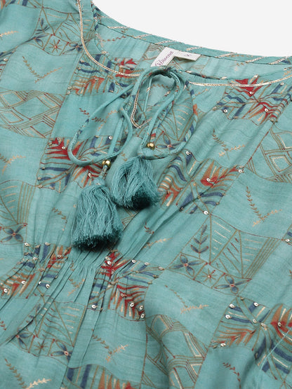 Women'S Turquoise Green Rayon Kaftan Pant Set | LASVINI - Redefining Indian Fashion with Elegance