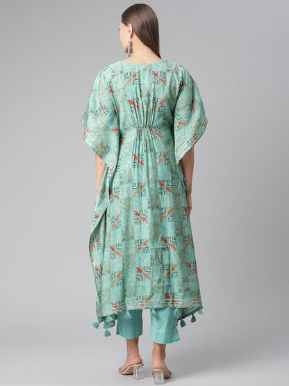 Women'S Turquoise Green Rayon Kaftan Pant Set | LASVINI - Redefining Indian Fashion with Elegance