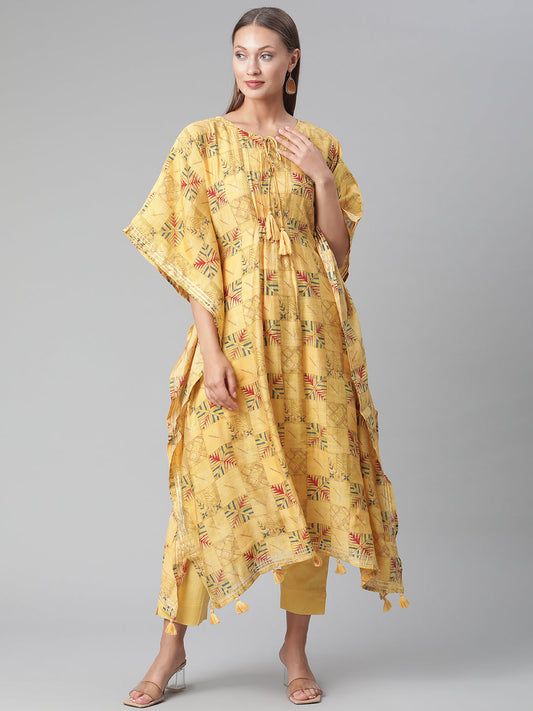 Women'S Yellow Rayon Kaftan Pant Set | LASVINI - Redefining Indian Fashion with Elegance