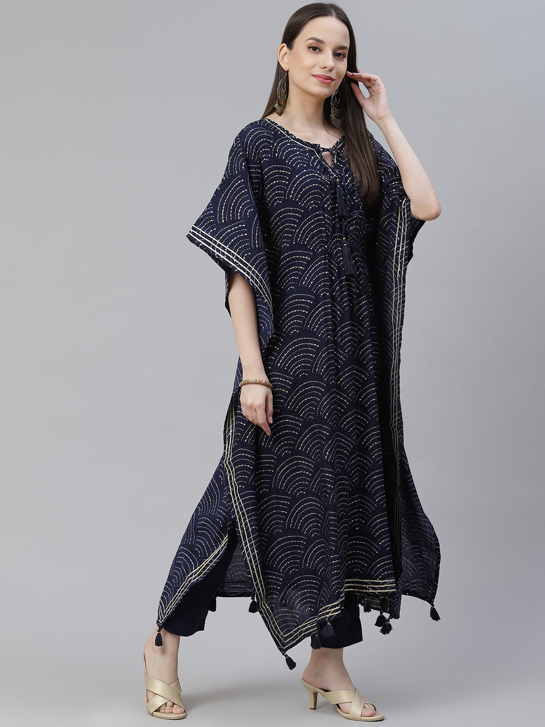 Women'S Blue Rayon Bandhej Kaftan Pant Set | LASVINI - Redefining Indian Fashion with Elegance