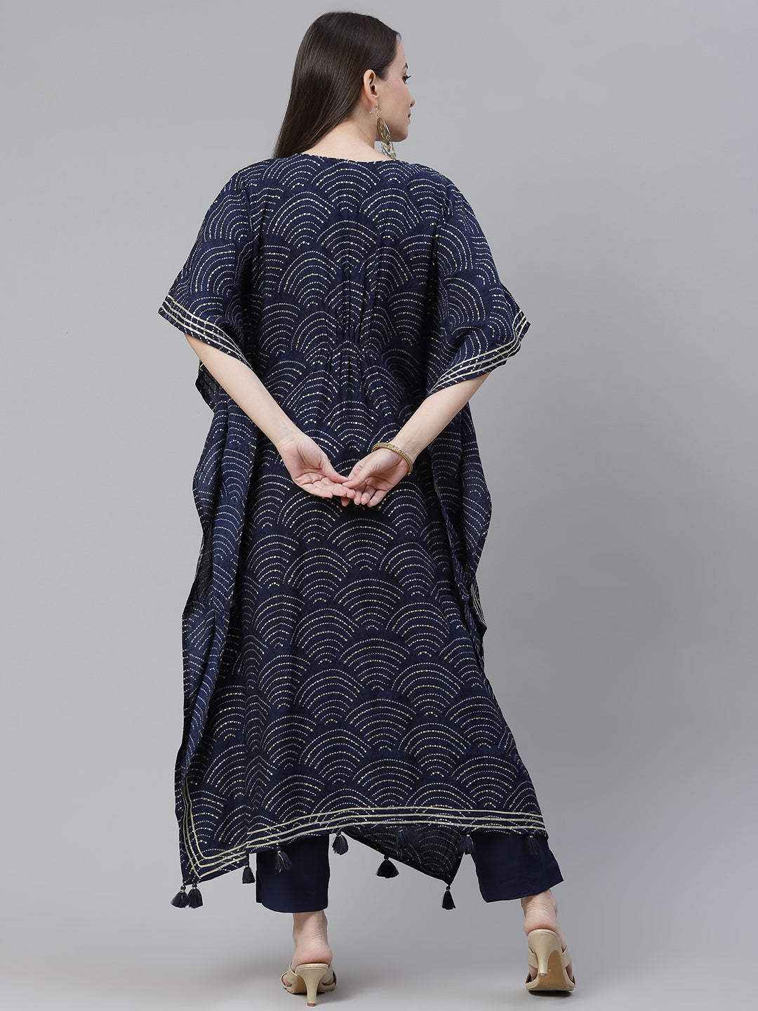 Women'S Blue Rayon Bandhej Kaftan Pant Set | LASVINI - Redefining Indian Fashion with Elegance