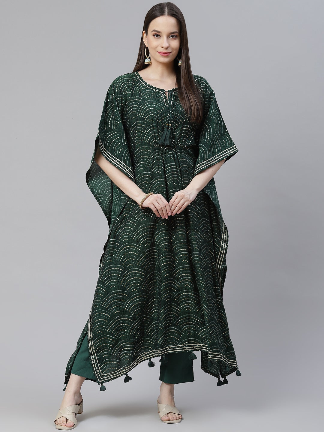 Women'S Green Rayon Bandhej Kaftan Pant Set | LASVINI - Redefining Indian Fashion with Elegance