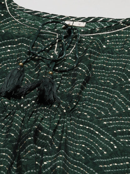 Women'S Green Rayon Bandhej Kaftan Pant Set | LASVINI - Redefining Indian Fashion with Elegance