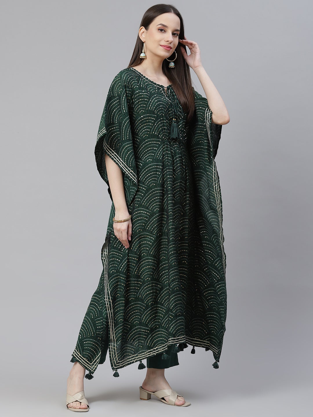 Women'S Green Rayon Bandhej Kaftan Pant Set | LASVINI - Redefining Indian Fashion with Elegance