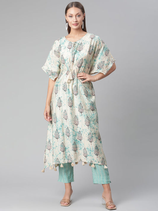 Women'S Green Rayon Kaftan Pant Set | LASVINI - Redefining Indian Fashion with Elegance