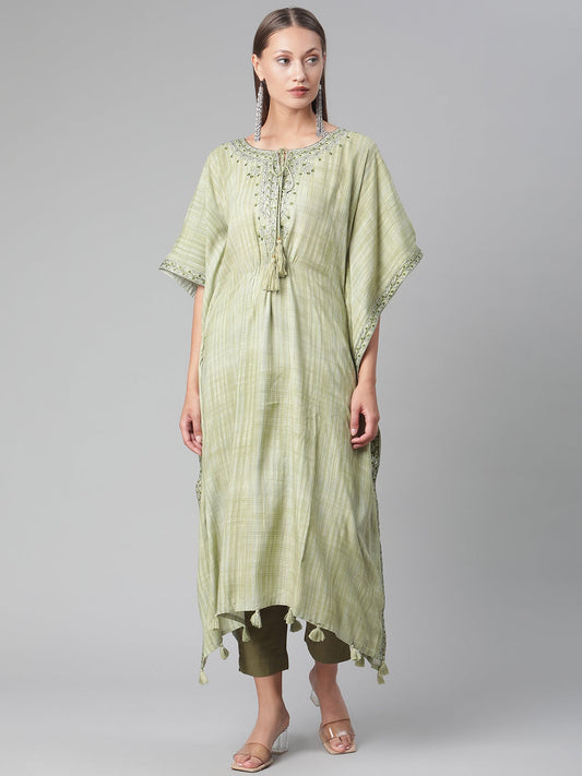 Women'S Green Rayon Kaftan Pant Set | LASVINI - Redefining Indian Fashion with Elegance
