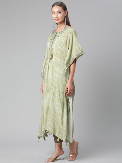 Women'S Green Rayon Kaftan Pant Set | LASVINI - Redefining Indian Fashion with Elegance