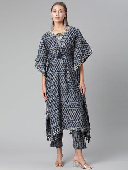 Women'S Blue Rayon Kaftan Pant Set | LASVINI - Redefining Indian Fashion with Elegance