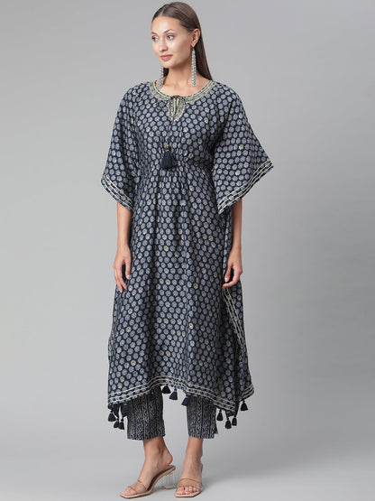 Women'S Blue Rayon Kaftan Pant Set | LASVINI - Redefining Indian Fashion with Elegance