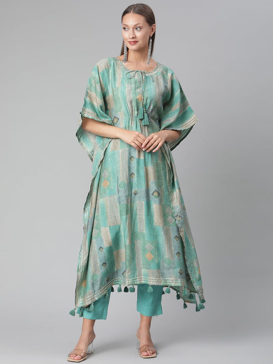 Women'S Sea Green Rayon Kaftan Pant Set | LASVINI - Redefining Indian Fashion with Elegance