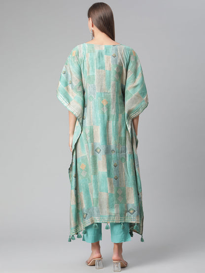 Women'S Sea Green Rayon Kaftan Pant Set | LASVINI - Redefining Indian Fashion with Elegance