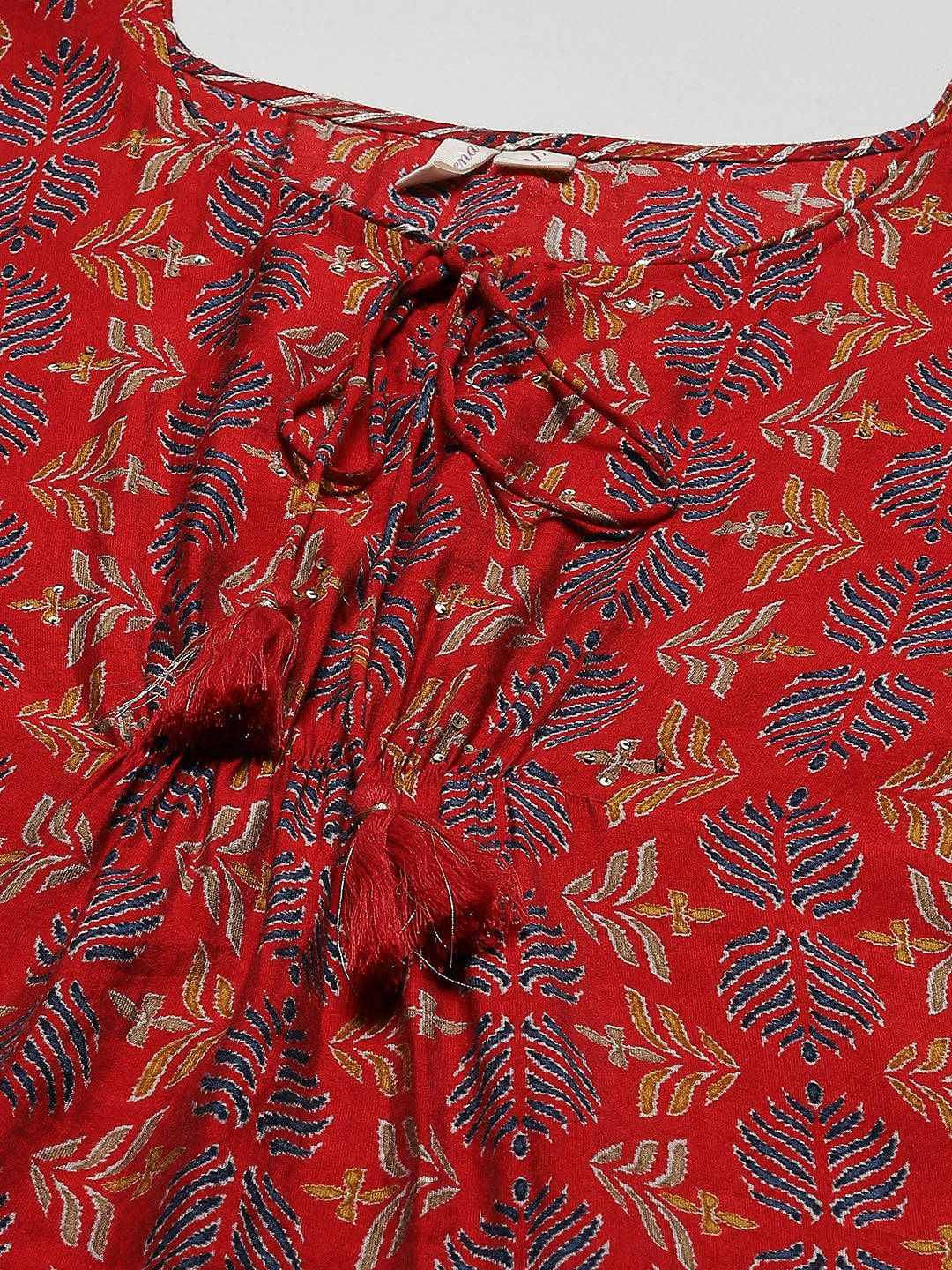 Women'S Red Rayon Floral Kaftan Pant Set | LASVINI - Redefining Indian Fashion with Elegance