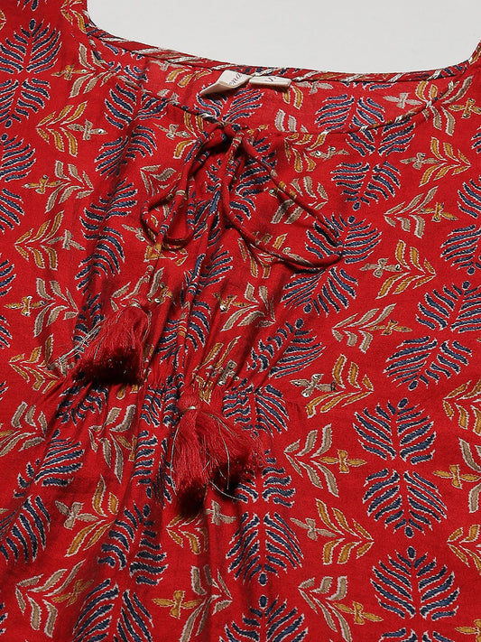 Women'S Red Rayon Floral Kaftan Pant Set | LASVINI - Redefining Indian Fashion with Elegance