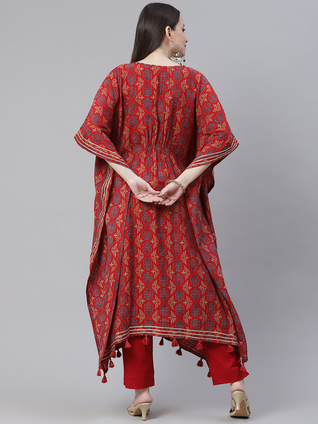 Women'S Red Rayon Floral Kaftan Pant Set | LASVINI - Redefining Indian Fashion with Elegance