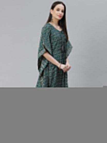Women'S Green Rayon Floral Kaftan Pant Set | LASVINI - Redefining Indian Fashion with Elegance