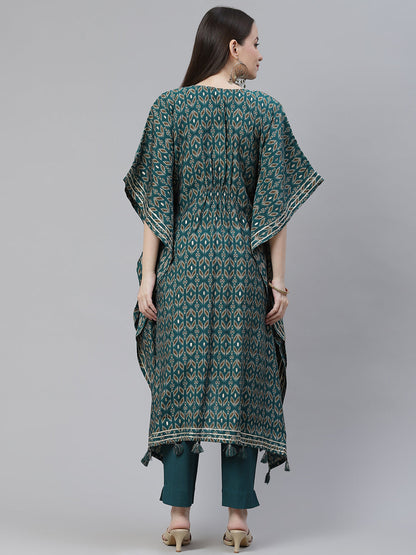 Women'S Green Rayon Floral Kaftan Pant Set | LASVINI - Redefining Indian Fashion with Elegance