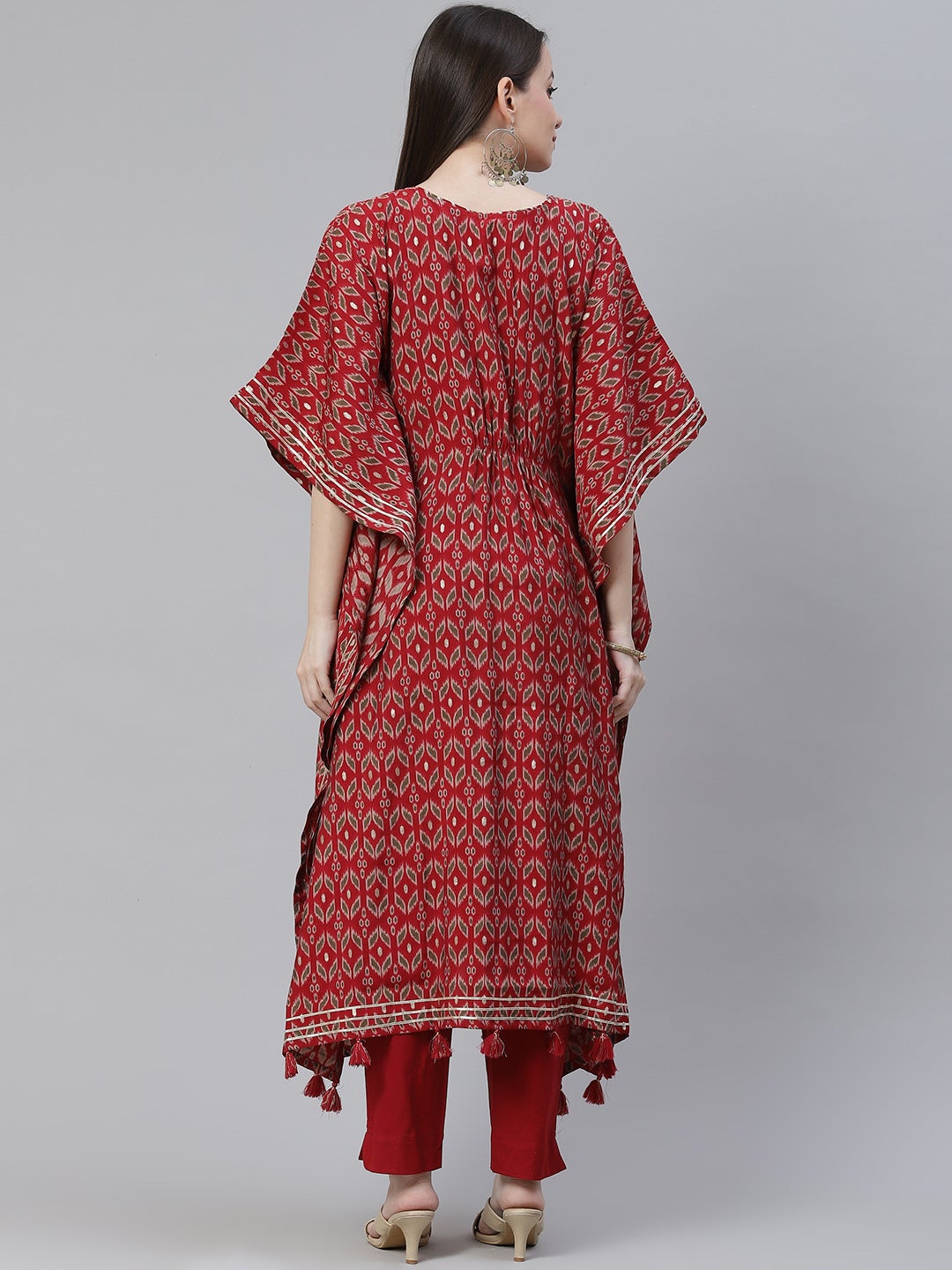 Women'S Maroon Rayon Floral Kaftan Pant Set | LASVINI - Redefining Indian Fashion with Elegance