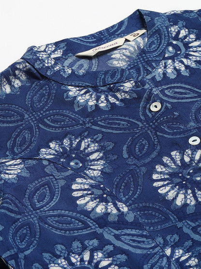 Blue Floral Rayon A-Line Shirts Style Top | LASVINI - Redefining Indian Fashion with Elegance