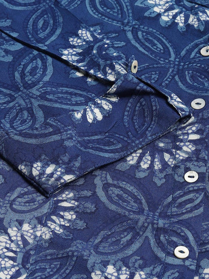 Blue Floral Rayon A-Line Shirts Style Top | LASVINI - Redefining Indian Fashion with Elegance