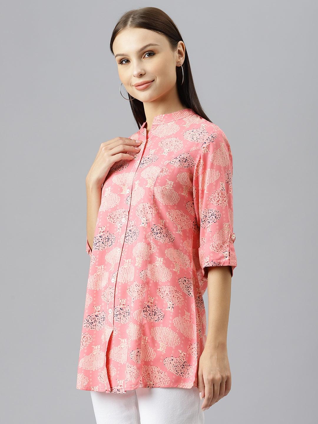 Peach Floral Rayon A-Line Shirts Style Top | LASVINI - Redefining Indian Fashion with Elegance