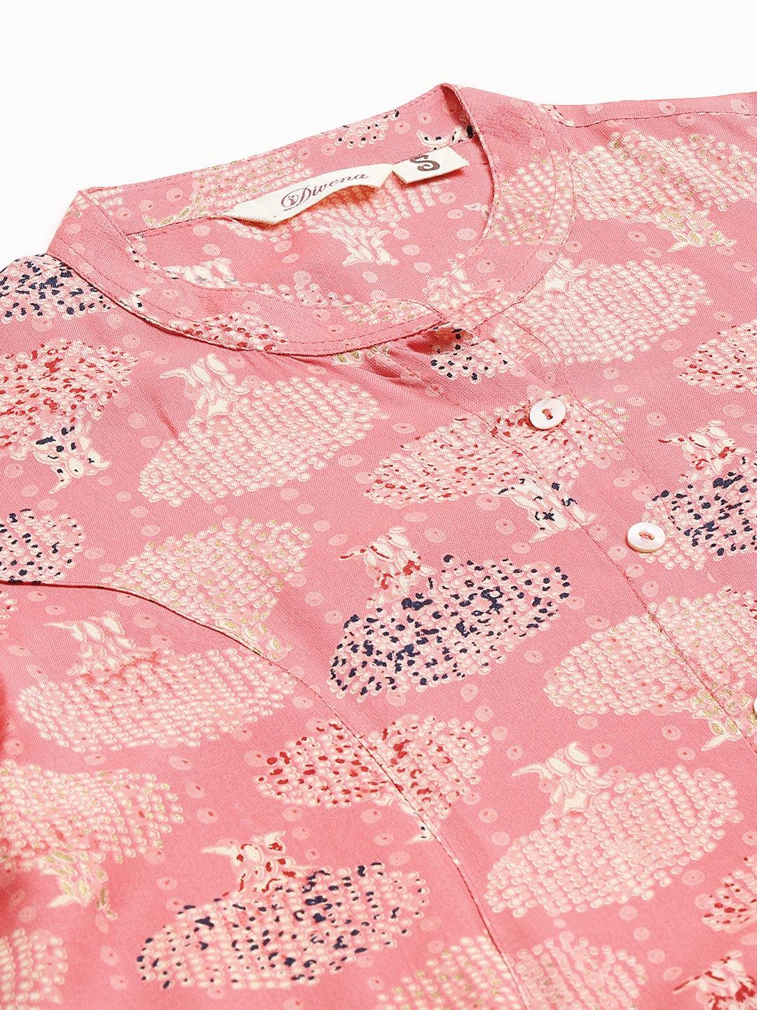 Peach Floral Rayon A-Line Shirts Style Top | LASVINI - Redefining Indian Fashion with Elegance