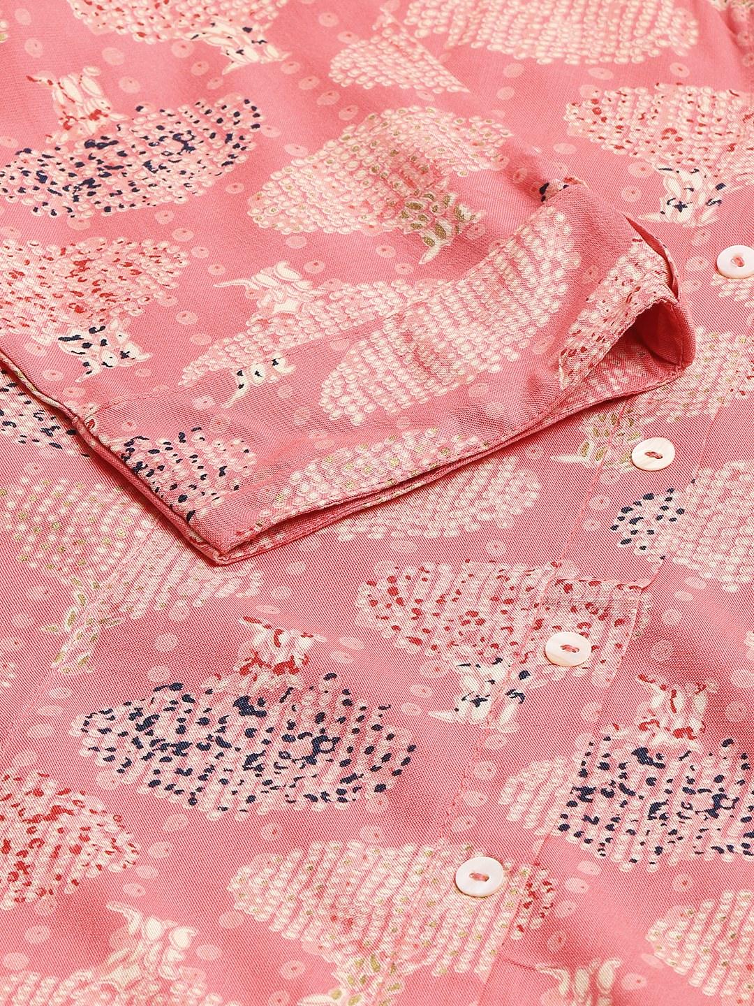 Peach Floral Rayon A-Line Shirts Style Top | LASVINI - Redefining Indian Fashion with Elegance