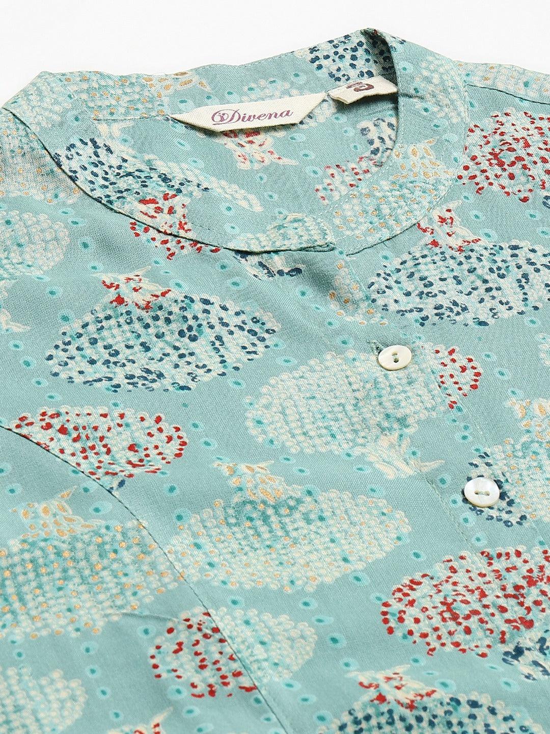 Sea Green Floral Rayon A-Line Shirts Style Top | LASVINI - Redefining Indian Fashion with Elegance