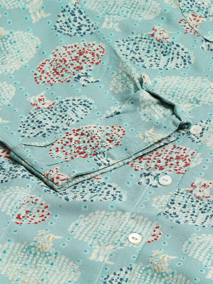 Sea Green Floral Rayon A-Line Shirts Style Top | LASVINI - Redefining Indian Fashion with Elegance