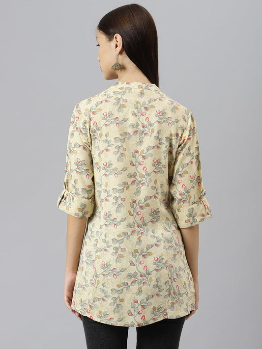 Beige Floral Rayon A-Line Shirts Style Top | LASVINI - Redefining Indian Fashion with Elegance