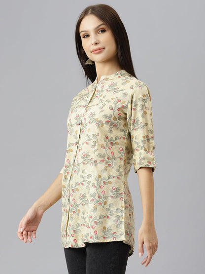 Beige Floral Rayon A-Line Shirts Style Top | LASVINI - Redefining Indian Fashion with Elegance