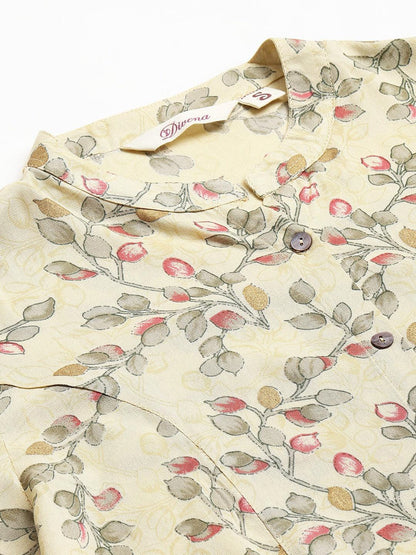 Beige Floral Rayon A-Line Shirts Style Top | LASVINI - Redefining Indian Fashion with Elegance