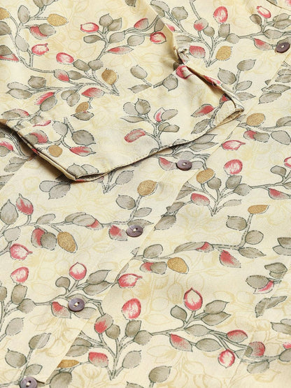 Beige Floral Rayon A-Line Shirts Style Top | LASVINI - Redefining Indian Fashion with Elegance